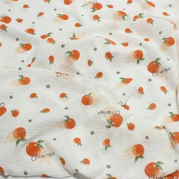 Двухслойная хлопчатобумажная марля из крепа 135x50 см с фруктовым принтом, ткань для домашней одежды для пижам