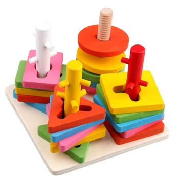Деревянные геометрические пазлы для дошкольного обучения малышей, блоки для распознавания формы и цвета, детские игрушки