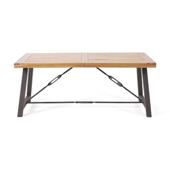 Дизайн Ривер-стрит Джейс, современный промышленный обеденный стол, тик, Деревенская металлическая садовая мебель, уличный стол