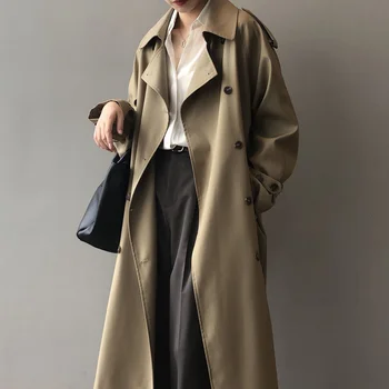 Длинная ветровка женская весна 2022, новая корейская версия темперамента, свободная талия и тонкое повседневное пальто для женщин