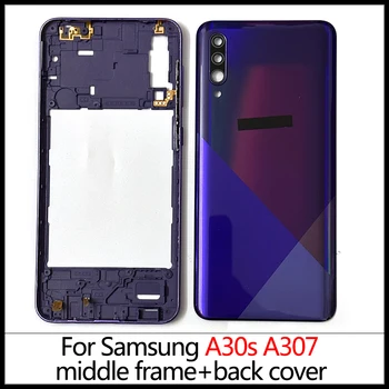 Для Samsung Galaxy A30s A307 A307F A307G Полный корпус Средняя рамка + Задняя крышка батарейного отсека Задняя дверь + объектив камеры + наклейка