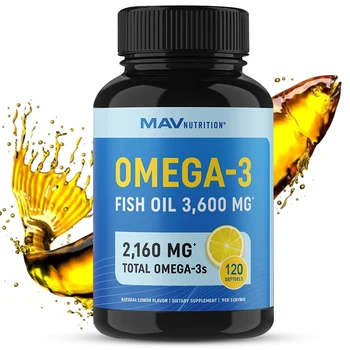 Добавка к рыбьему жиру Омега-3 3600 Мг 120 капсул EPA и DHA Поддерживают здоровье мозга, сердца и суставов