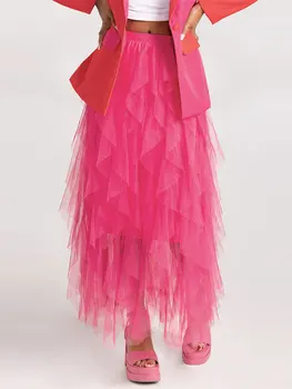 Женская градиентная однотонная многослойная сетчатая Балетная пачка для выпускного вечера, Фатиновая пачка Неправильной формы, Шифоновая юбка Миди трапециевидной формы