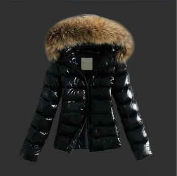 Женская зимняя новая модная Повседневная тонкая хлопковая куртка с воротником из искусственного меха и капюшоном, теплая куртка с капюшоном, пальто из искусственной кожи на молнии