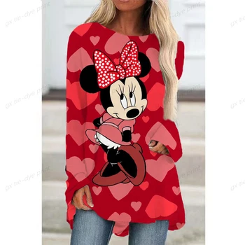 Женская футболка Disney с 3D принтом Минни и Микки, Осенняя Новая футболка с длинным рукавом, Женская модная одежда, Забавные топы в стиле Харадзюку