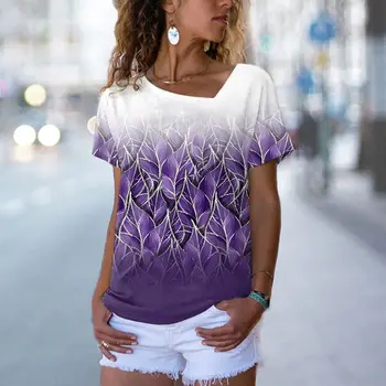 Женская футболка с 3D принтом, футболки с коротким рукавом, Летний тренд, одежда в стиле Харадзюку для девочек, Пуловер с V-образным вырезом, Модная женская уличная одежда