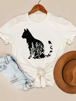 Женская футболка с рисунком Кошки с коротким рукавом, графические футболки, футболка, модная летняя весенняя одежда с принтом любви к домашним животным