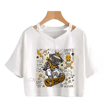 Женские винтажные футболки Pug Skate King, футболки для любителей собак, женские топы из хлопка Премиум-класса с коротким рукавом, Новые поступления, блузки