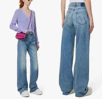 Женские ретро длинные джинсовые брюки с высокой талией, свободного кроя, слегка расклешенные джинсы, новинка 2023 года