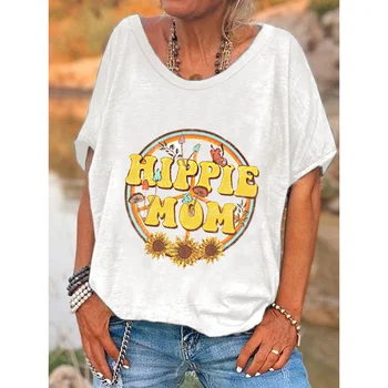 Женские футболки Rheaclots в стиле ретро с рисунком мамы-хиппи