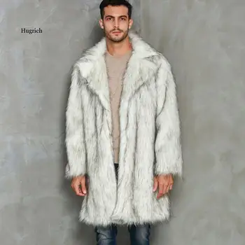 Зимняя Мужская Шуба из искусственного меха 2020, куртка из лисьего меха, Модная Мужская теплая однотонная толстая верхняя одежда, пальто