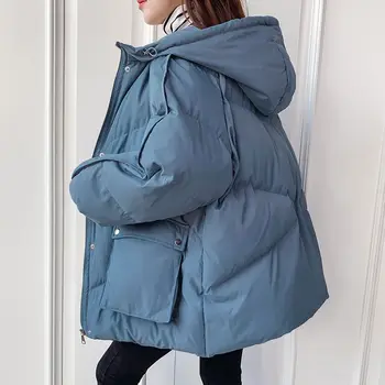 Зимняя одежда 2023, женское новое модное хлопковое пальто, утолщенное Теплое повседневное Свободное пальто с капюшоном в стиле Kpop