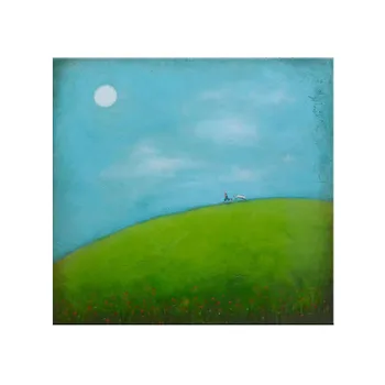 Интересный дизайн, Забавная декоративная живопись, простые цвета, Высокое качество, Голубое небо, Зеленая трава, пейзаж, картина маслом