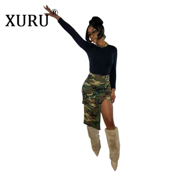 Камуфляжная юбка XURU в европейском и американском стиле с разрезом в елочку и карманом на молнии, новая летняя женская юбка 95A83183