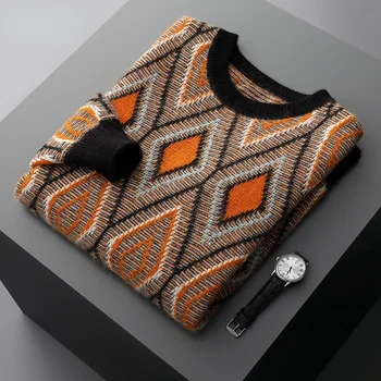 Качественный новый зимний двухнитевой утолщенный жаккардовый мужской свитер из 100�шмере, модный повседневный размер S-2XL