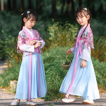 Китайский традиционный костюм династии Тан, платье Ханьфу, Китайский национальный костюм для девочек, платье феи, костюм Бабушки Танг, Детский фольклорный танцевальный костюм