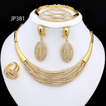 Комплект ювелирных изделий Золотого цвета из Дубая Для Женщин, Модное Женское ожерелье, Серьги, комплекты бижутерии в виде планок или