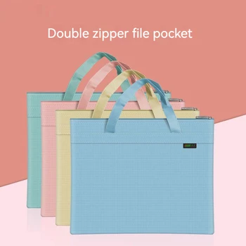 Корейская портативная сумка для файлов формата А4, пакет для хранения файлов большой емкости для студентов, Канцелярские принадлежности, двойная сумка на молнии, утолщенные сумки для учебников