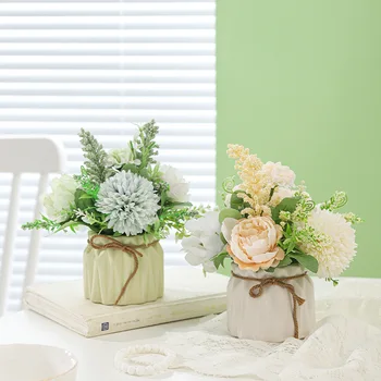 Креативная имитация комнатных растений для украшения дома, керамическая ваза, Шелковая цветочная композиция, украшение рабочего стола, Домашнее искусство