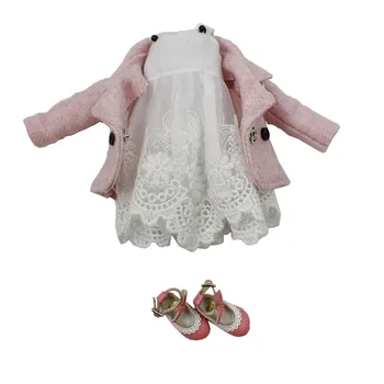 Кукольная одежда DBS для 1/6 bjd licca Azone ICY doll, 2 предмета, Кружевное платье, Розовое пальто, подарок для девочки