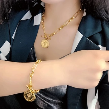 Латунь С 18-каратным золотом, Портретные цепочки с монетами, ожерелье в Японском Корейском стиле, Дизайнерское вечернее платье для подиума, Ювелирные Изделия Редкие INS