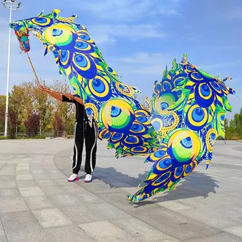 Лента с рисунком Павлина и Танца Дракона с головой, Китайский подарок на Новый Год, Реквизит для выступлений, Фитнес на открытом воздухе Wu Long Products