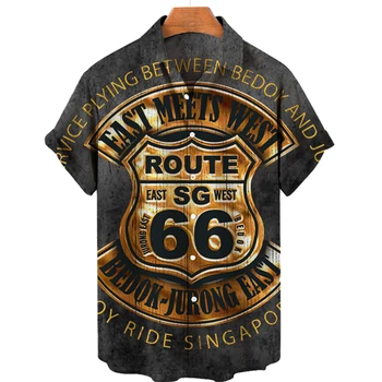 Летние гавайские Рубашки с 3D принтом Route 66, Мужские Рубашки 2022, мужские рубашки 2022, Винтажные Рубашки Для мужчин, Дышащие рубашки с микро-растяжкой, Топы