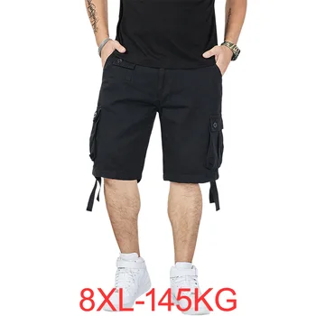 летние мужские рабочие брюки больших размеров, пятислойная корейская версия, хлопковые повседневные мужские шорты с множеством карманов 8XL 7XL 145 кг