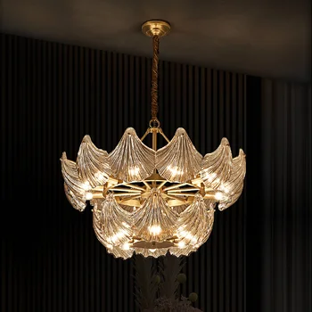 Люстра Современная Роскошная светодиодная стеклянная Атмосферная подвесная лампа в форме раковины, Ретро Светильники для помещений, Подвесной светильник для зала