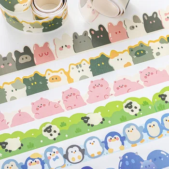 Милые Животные Васи Ленты Кошка Пингвин Кролик Японские Маскирующие Декоративные ленты Для Поделок, Клей для Скрапбукинга