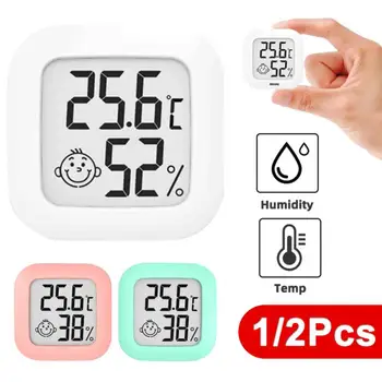 Мини-ЖК-цифровой термометр со Смайликом, Датчик температуры, Измеритель влажности по Цельсию, Гигрометр для помещений, Метеостанция