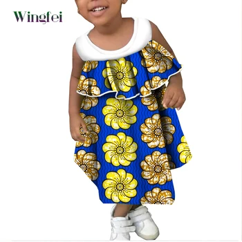 Модная Детская одежда, Платья Для девочек, Дашики, Детское платье с Цветочным Принтом в Африканском стиле, Платье Принцессы с Круглым вырезом на Бретелях, Африканская Одежда WYT752