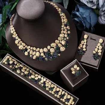 Модные великолепные комплекты ювелирных изделий золотого цвета, Свадебное ожерелье с кубическим Цирконием, праздничный костюм, Дубай, Арабские Роскошные аксессуары