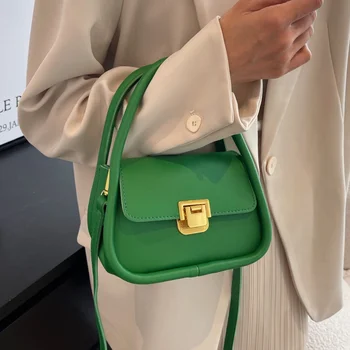 Модные Зеленые сумки через плечо для женщин, Роскошная сумка через плечо из искусственной кожи, Маленькая сумка-мессенджер с клапаном, универсальные дизайнерские женские сумки