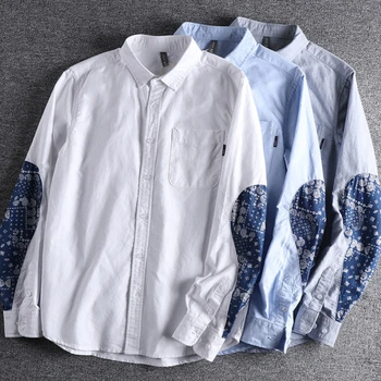 Мужская Белая рубашка с цветком Кешью в японском стиле, рубашка с длинными рукавами в художественном красивом стиле, Повседневная Свободная рубашка Оксфорд