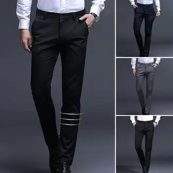 Мужские Деловые брюки с высокой талией, облегающие мужские костюмные брюки без морщин, эластичные дышащие деловые официальные брюки, легкие