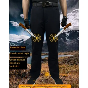 Мужские Новые брюки с защитой от поножовщины 5-го уровня, Уличные Военные Вентиляторные Тактические Тренировочные Брюки с защитой от порезов, износостойкие Брюки с защитой от ножей- Черный