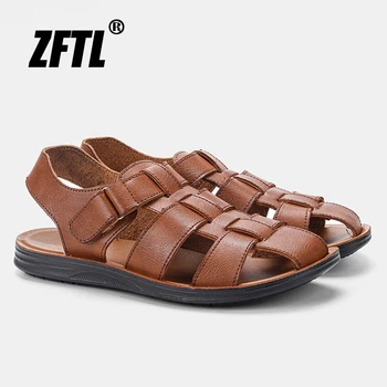 Мужские сандалии ZFTL, Пляжные кожаные повседневные сандалии 2022, Новые мужские винтажные сандалии Большого размера, летняя удобная мужская обувь