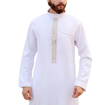 Мужской Кафтан Мусульман Саудитов с длинным рукавом, Исламская Этническая одежда, Халат, Мужской Арабский Халат