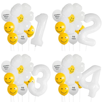 Набор воздушных шаров с цветком Маргаритки 32 дюйма 1-9, Белая цифровая башня из воздушных шаров Для детей, Украшения для Вечеринки в Честь Дня Рождения, Принадлежности для рукоделия DIY