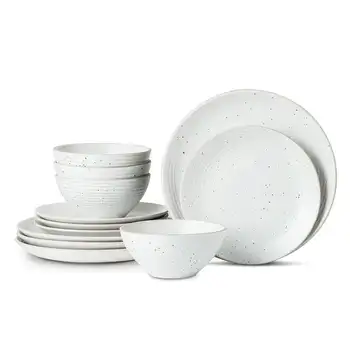 Набор круглой посуды Lorie Stoneware из 12 предметов, RB, не совсем белый