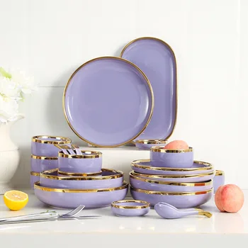 Набор посуды в европейском стиле, роскошная домашняя керамическая посуда в скандинавском стиле из Пномпеня, сочетание суповых мисок и тарелок творческой личности