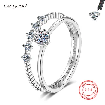 Настоящее кольцо с муассанитом из стерлингового серебра 925 пробы VVS1, Женское Простое блестящее круглое кольцо, сертифицированное GRA 0,1 карата, Обручальное кольцо бренда