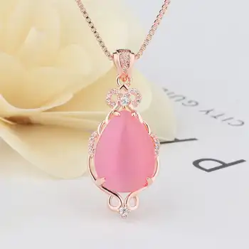 Натуральное розовое хрустальное ожерелье с подвеской в виде капли воды Love