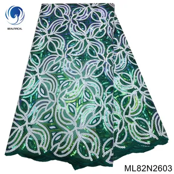 Нигерийское женское платье 2022, роскошное французское кружево, сетчатая швейная ткань, нерегулярный крой, сетка с отверстиями, цветная вышивка блестками, 5 ярдов ML82N26