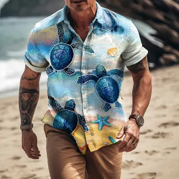 Новая Гавайская Мужская Рубашка с 3D Принтом Черепахи, Летняя Мужская Одежда, Свободная Рубашка Оверсайз, Пляжная Вечеринка, Повседневные Топы с короткими Рукавами