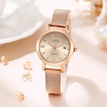 Новые легкие роскошные бриллиантовые календари, женские модные красивые водонепроницаемые кварцевые часы с сеткой из нержавеющей стали