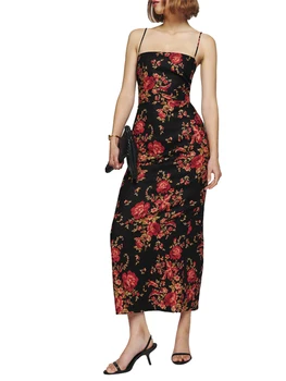 Облегающее платье Eghunooye Lange-макси-jurk met bloemenprint mouwloos cocktailjurk cami-jurk zomerfeest club split ru rugloze jurk