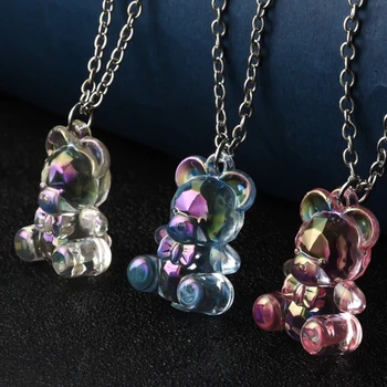 Ожерелье с прозрачным медвежонком из конфет Для женщин и девочек, Милые Ожерелья с подвеской в виде Медведя из смолы, цепочки-чокеры, Модные Украшения