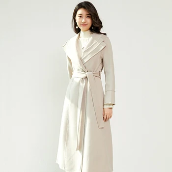 Осенне-зимнее новое двустороннее шерстяное пальто для женщин средней длины в стиле Хепберн, тонкое шерстяное пальто